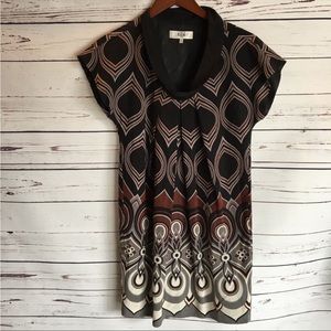 Tibi silk pleated shift dress 0 roll collar